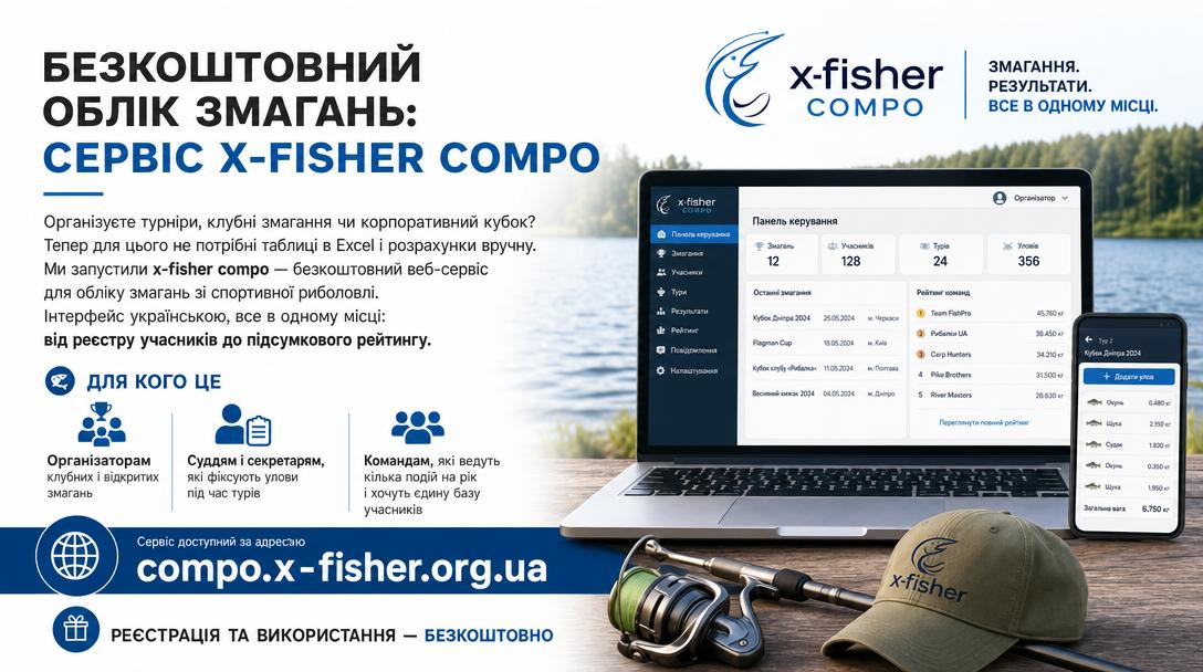 x-fisher compo — безкоштовний облік змагань зі спортивної риболовлі